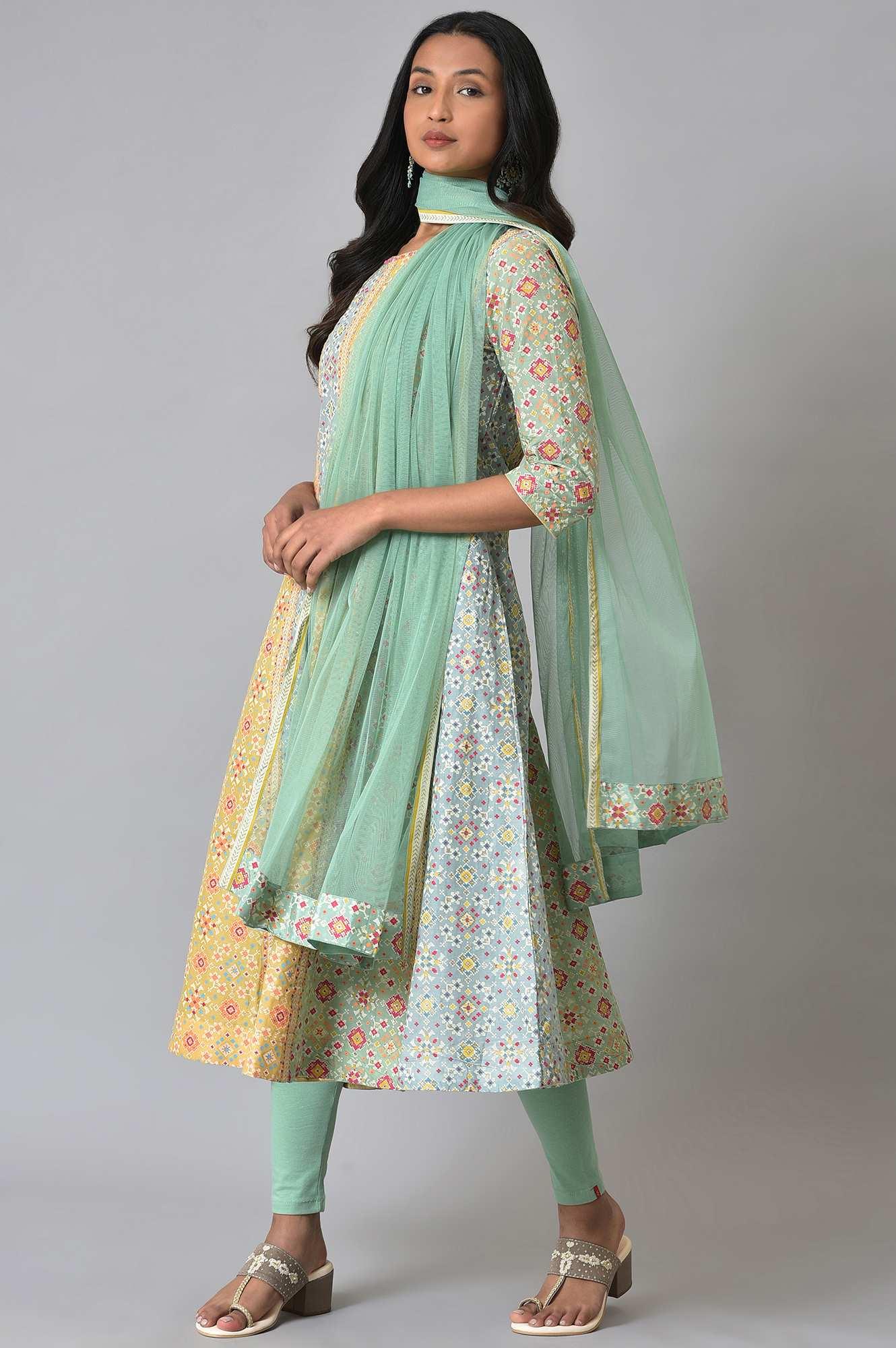 Light Green And Yellow Printer kurta Set - Image 3