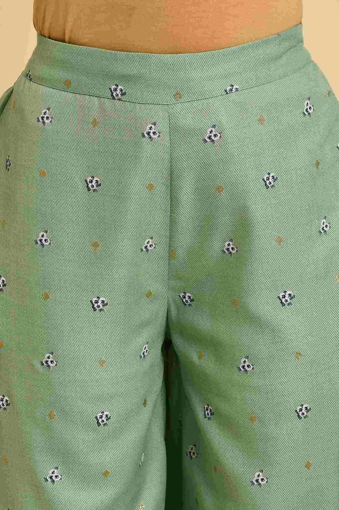 Light Green Floral Printed Parallel Pants - Image 6