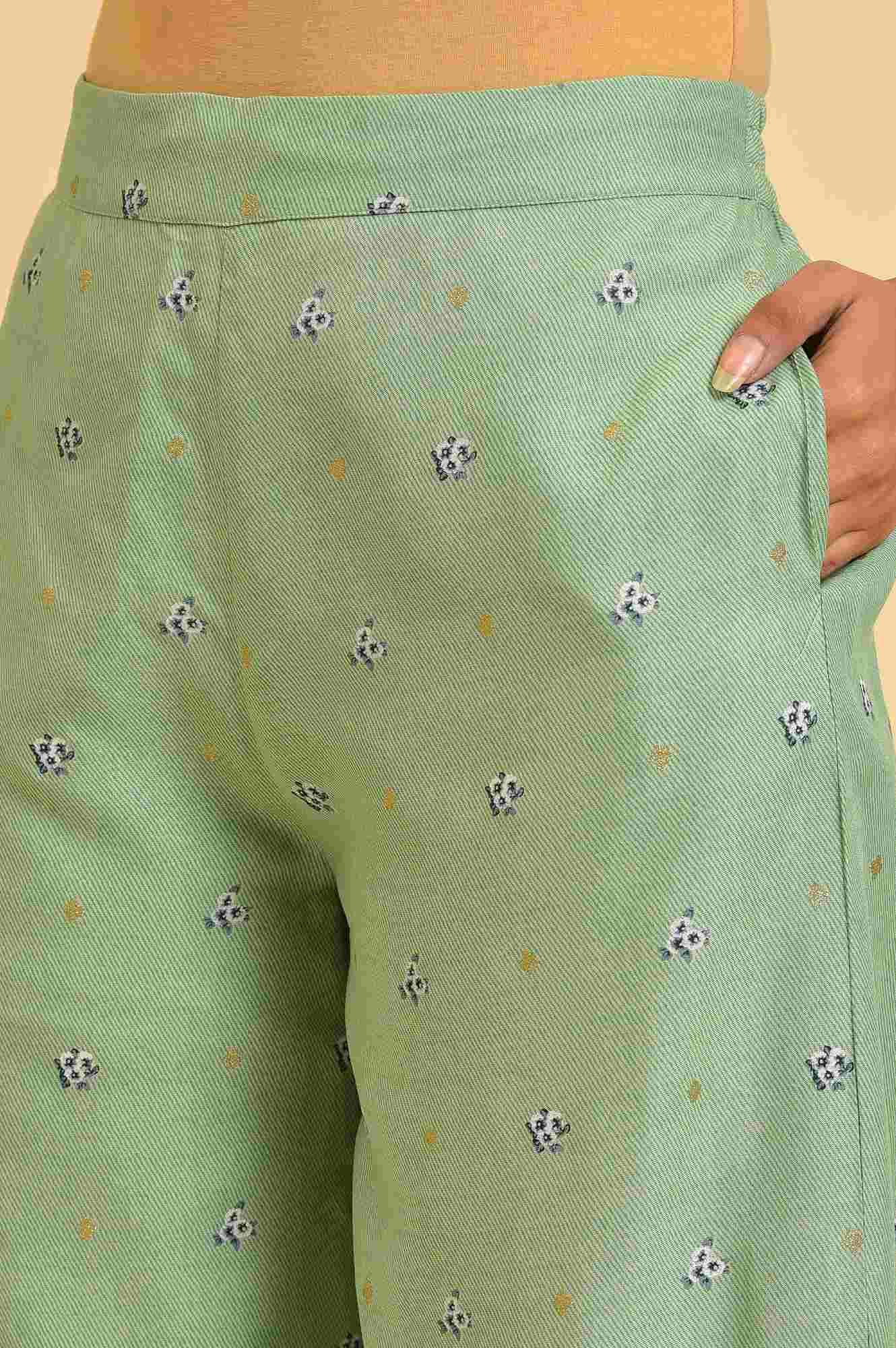 Light Green Printed kurta, Parallel Pants & Dupatta Set - Image 7