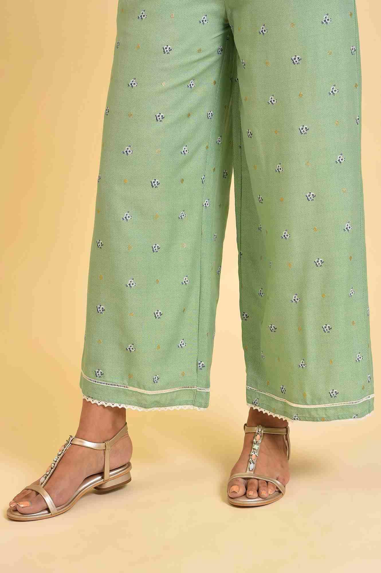 Light Green Printed kurta, Parallel Pants & Dupatta Set - Image 8