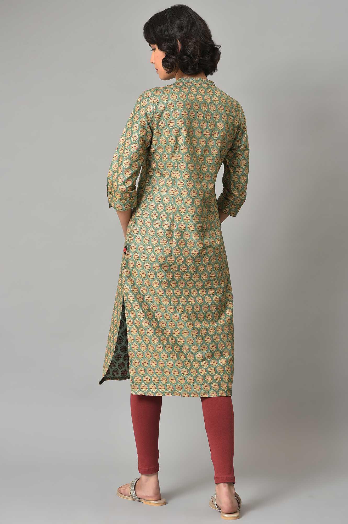 Light Green Shirt kurta With Red Tights - Image 2