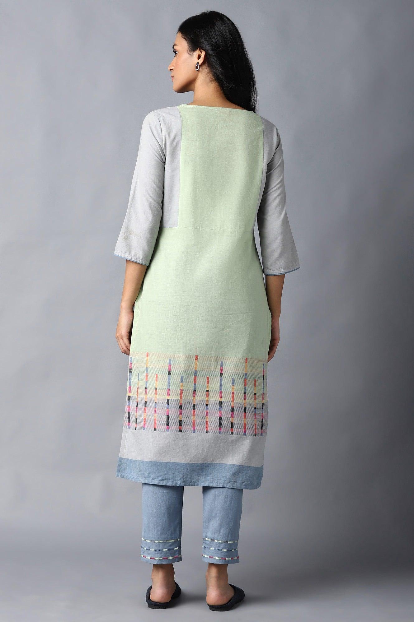 Light Green Yarn-Dyed Straight kurta - Image 2