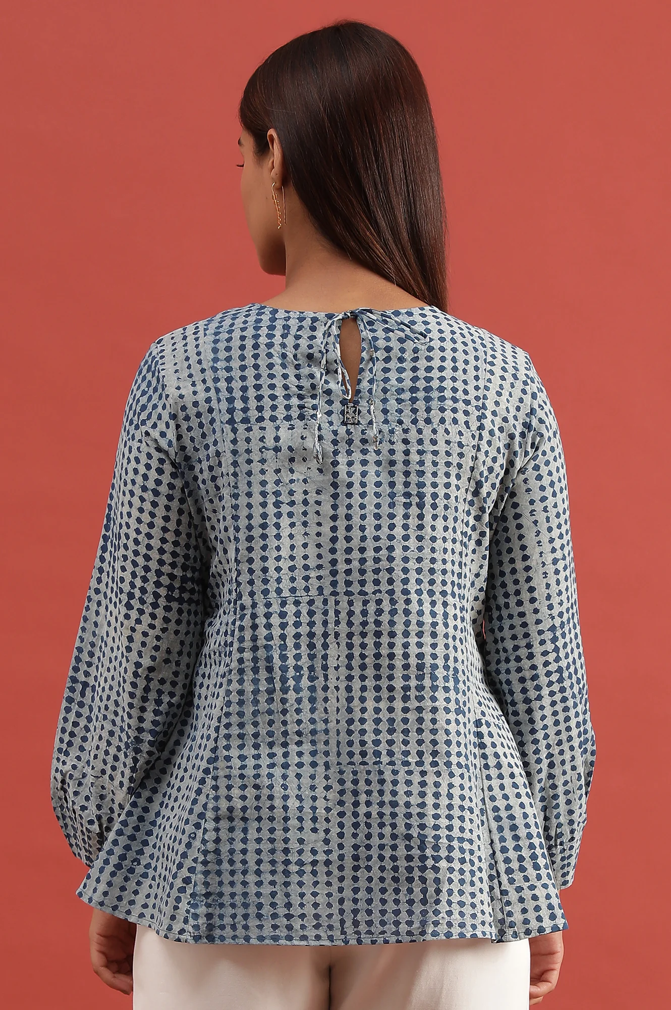Light Grey And Indigo Dabu Printed Top - Image 4