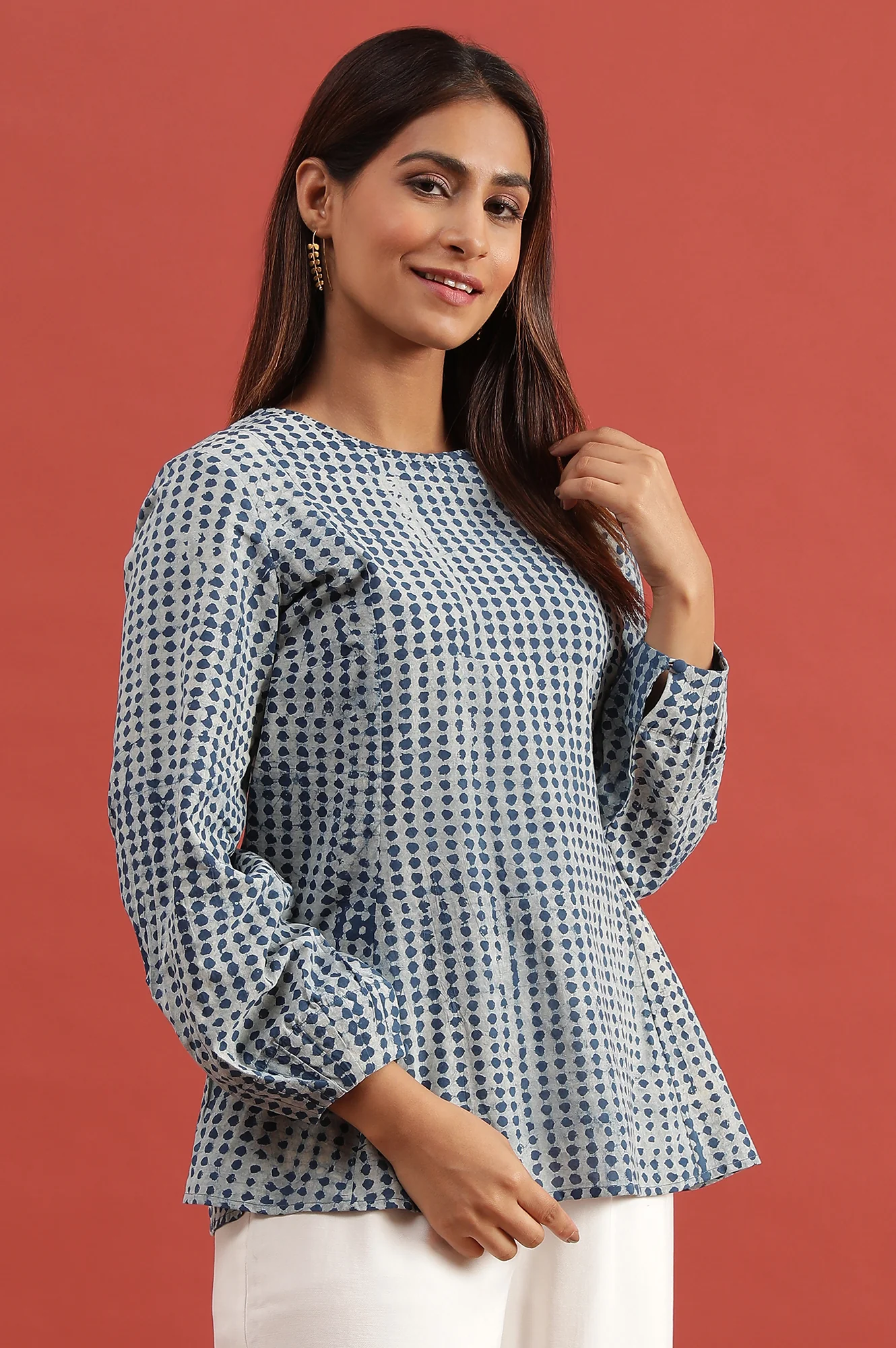 Light Grey And Indigo Dabu Printed Top - Image 5
