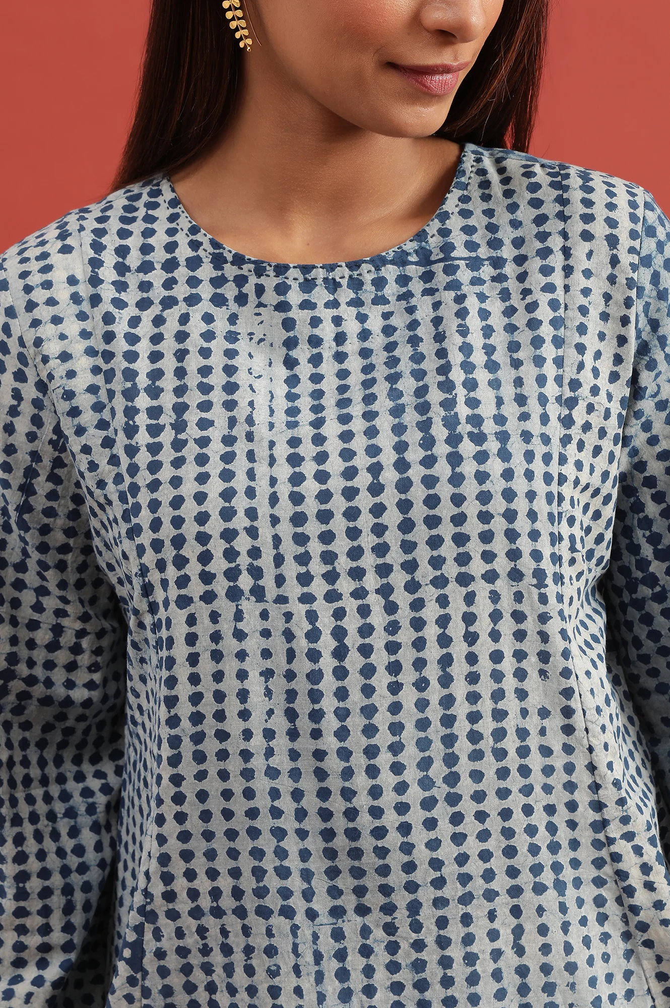 Light Grey And Indigo Dabu Printed Top - Image 6
