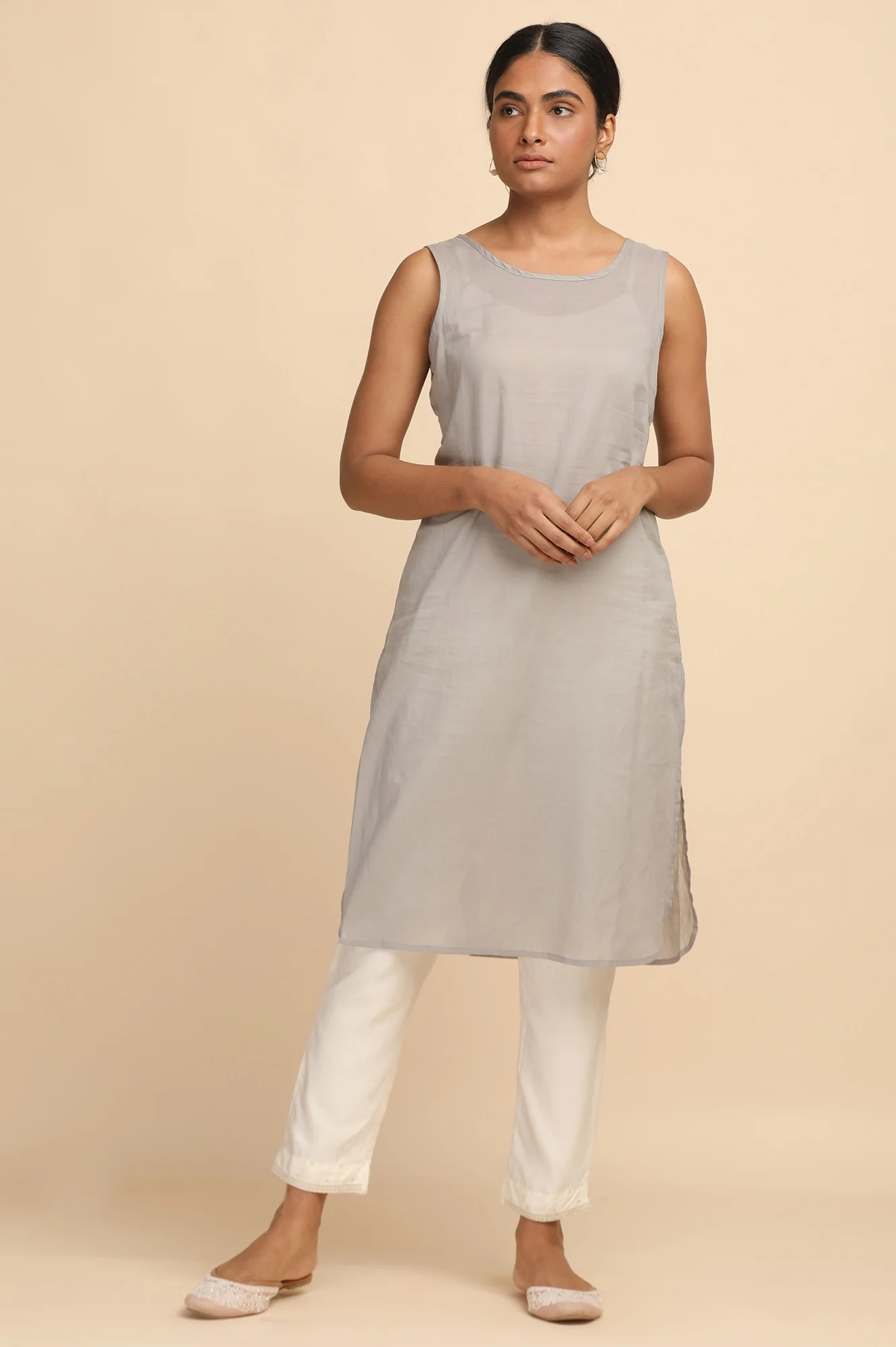 Light Grey Chikankari kurta - Image 7