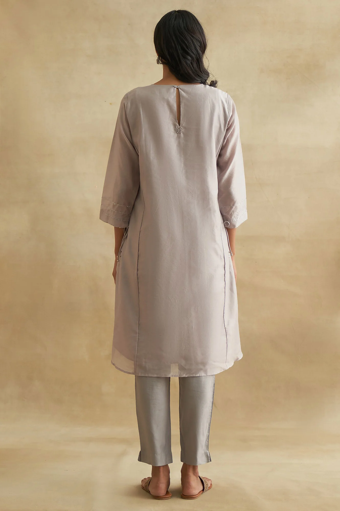 Light Grey Embroidered Cotton Silk kurta - Image 2
