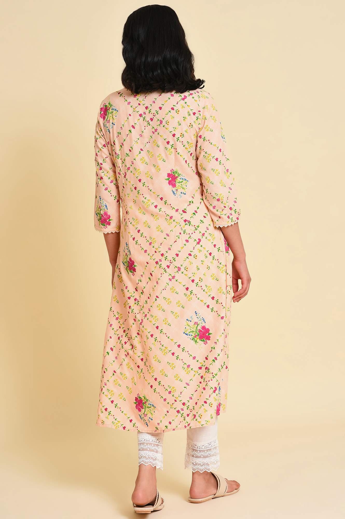 Light Orange Floral Print kurta Set - Image 2
