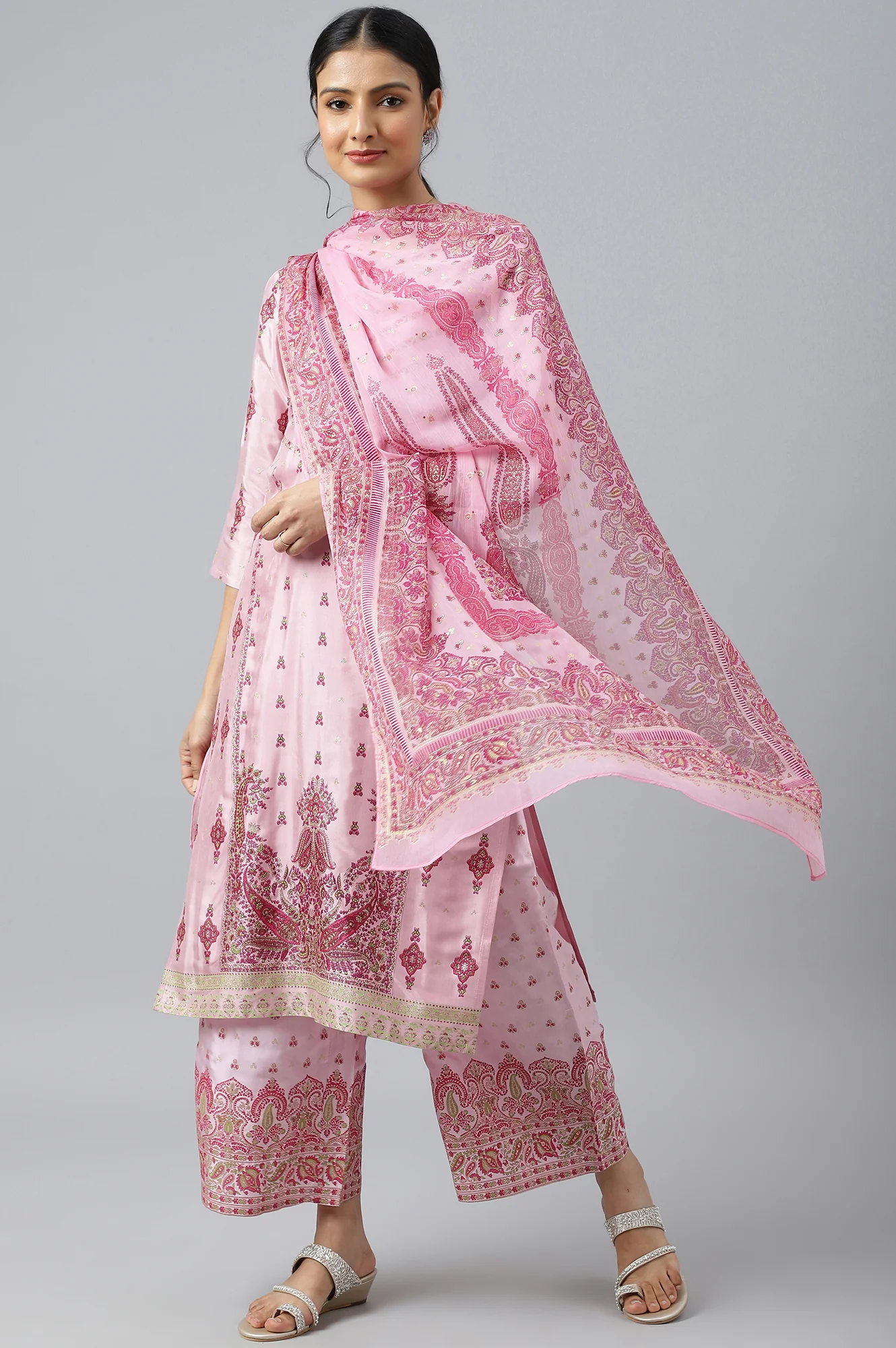 Light Pink Chiffon Floral Print Dupatta - Image 2