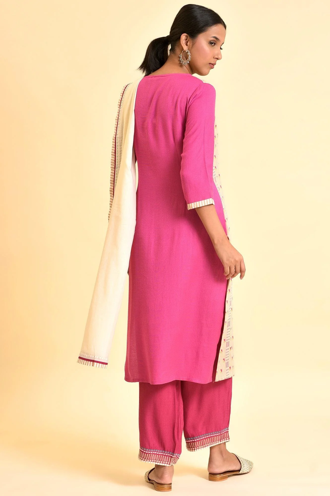 Light Pink Dobby Kurta, Pants And Dupatta Set - Image 3