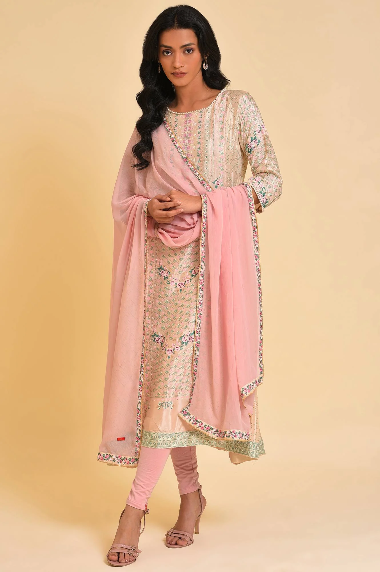 Light Pink Dupatta With Printed Border - Image 3