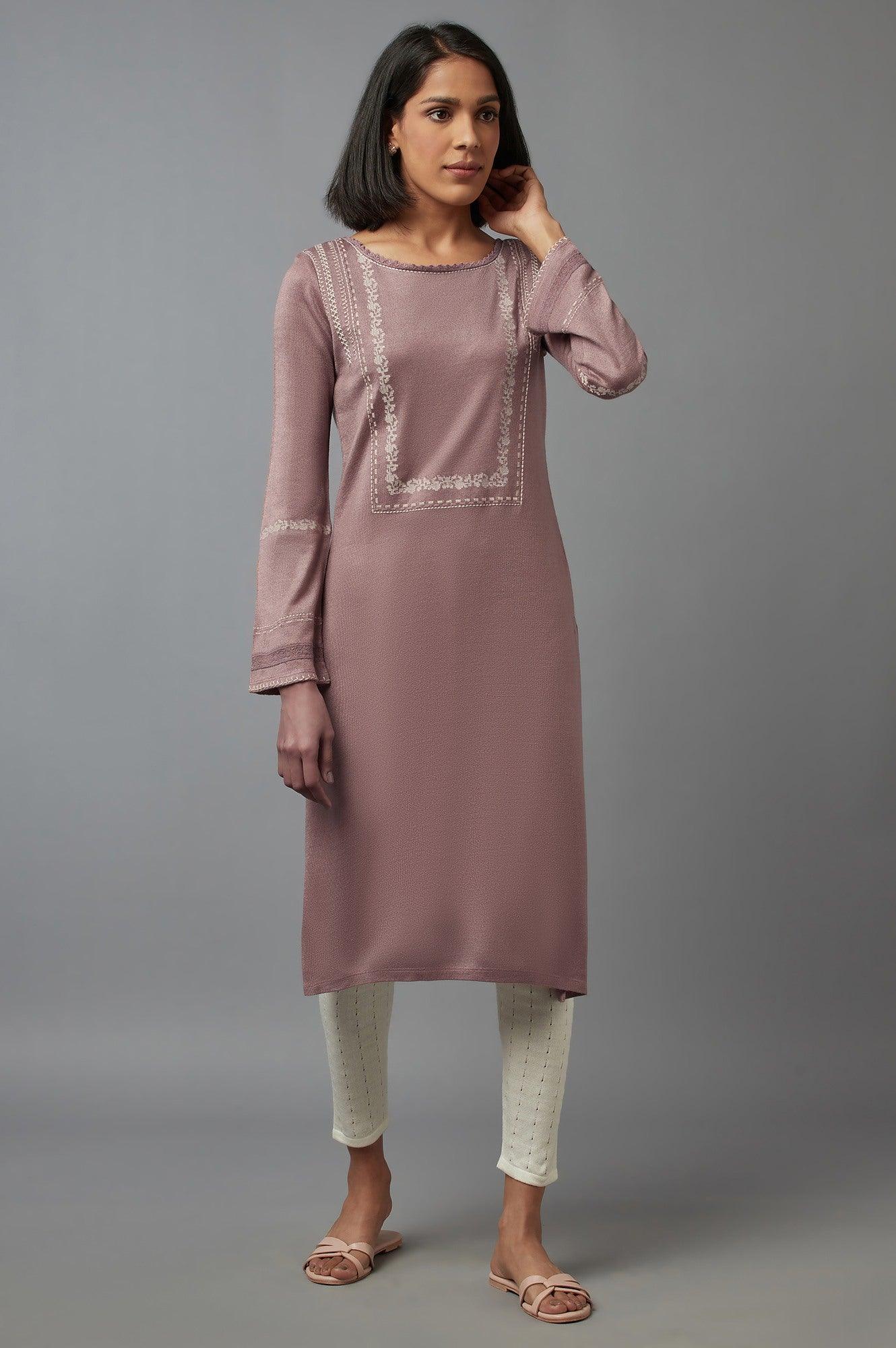 Light Pink Embroidered Acrylic kurta