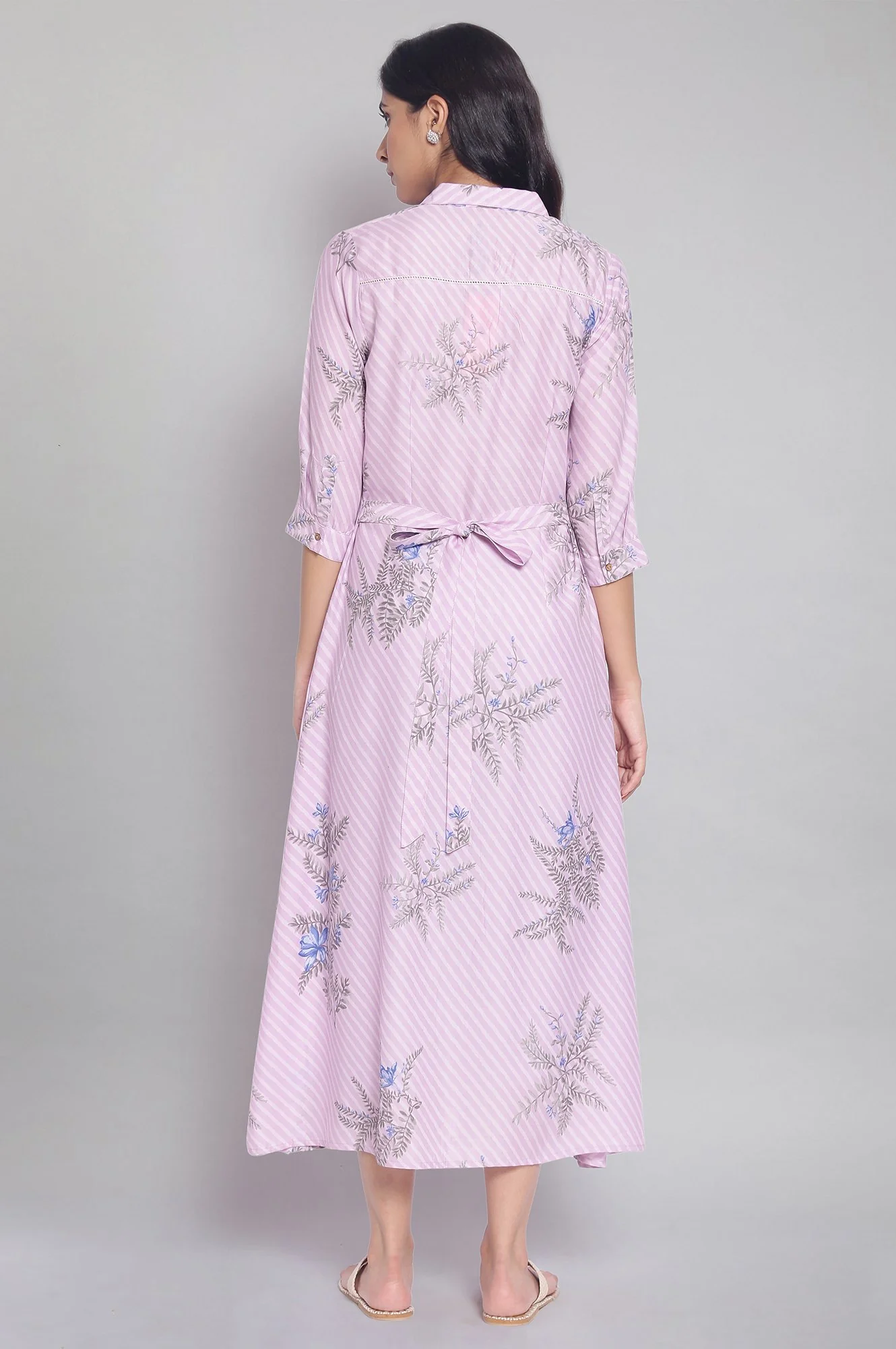 Light Pink Floral Print Shirt Collar Dress - Image 2