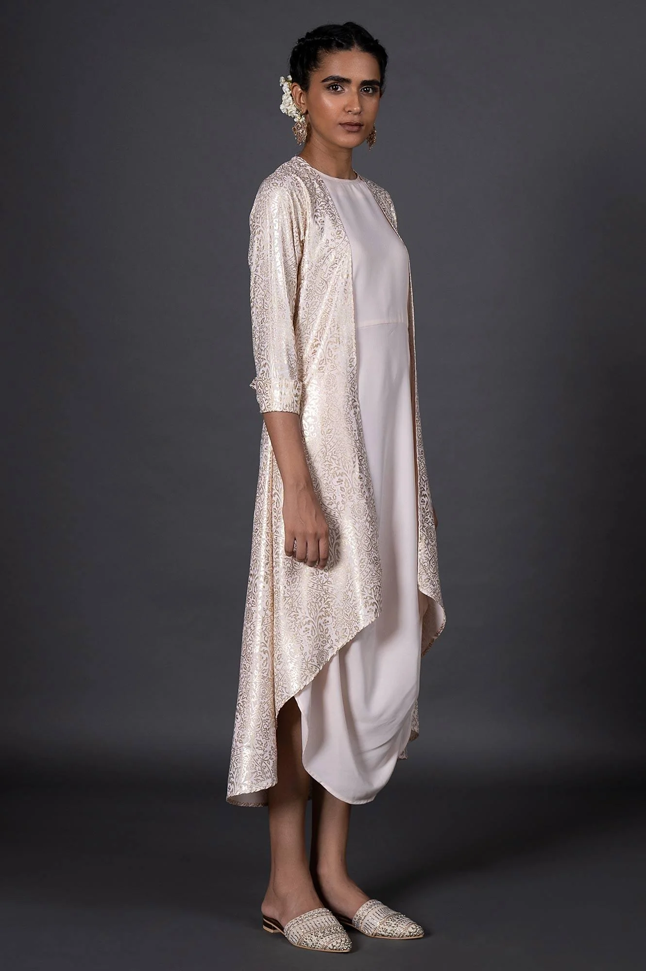 Light Pink Floral Printed Mock Layered Dress - Image 4