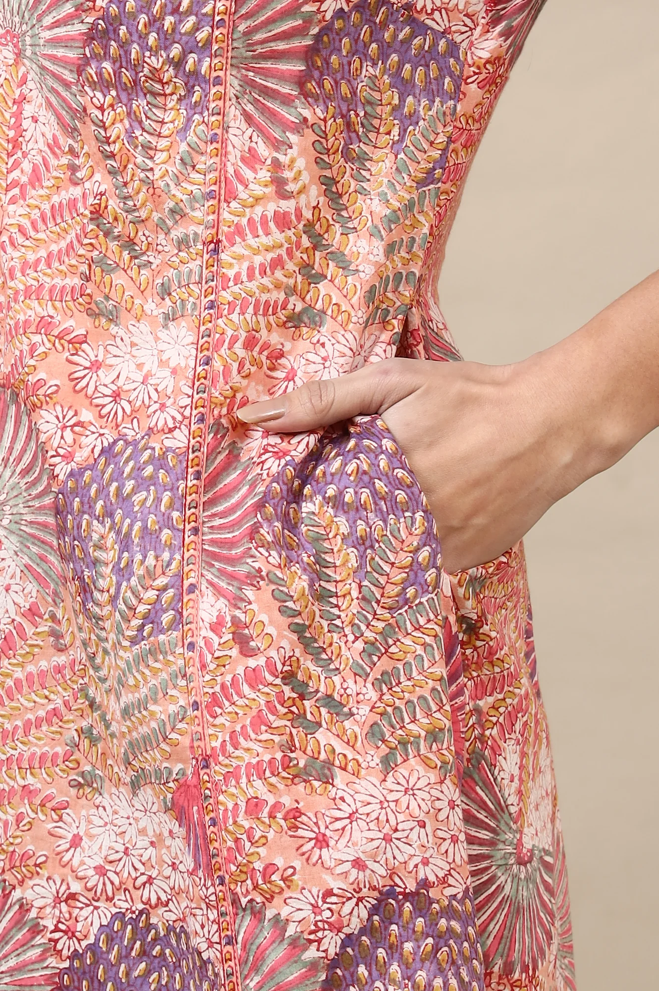 Light Pink Handblock Printed Flared Kurta - Image 10