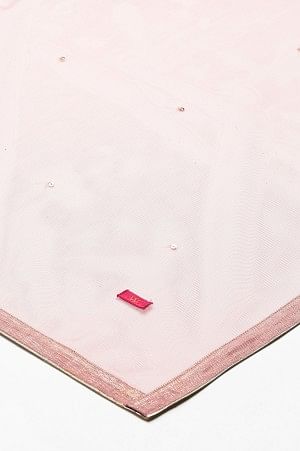 Light Pink Mesh Dupatta With Sequins - Image 5