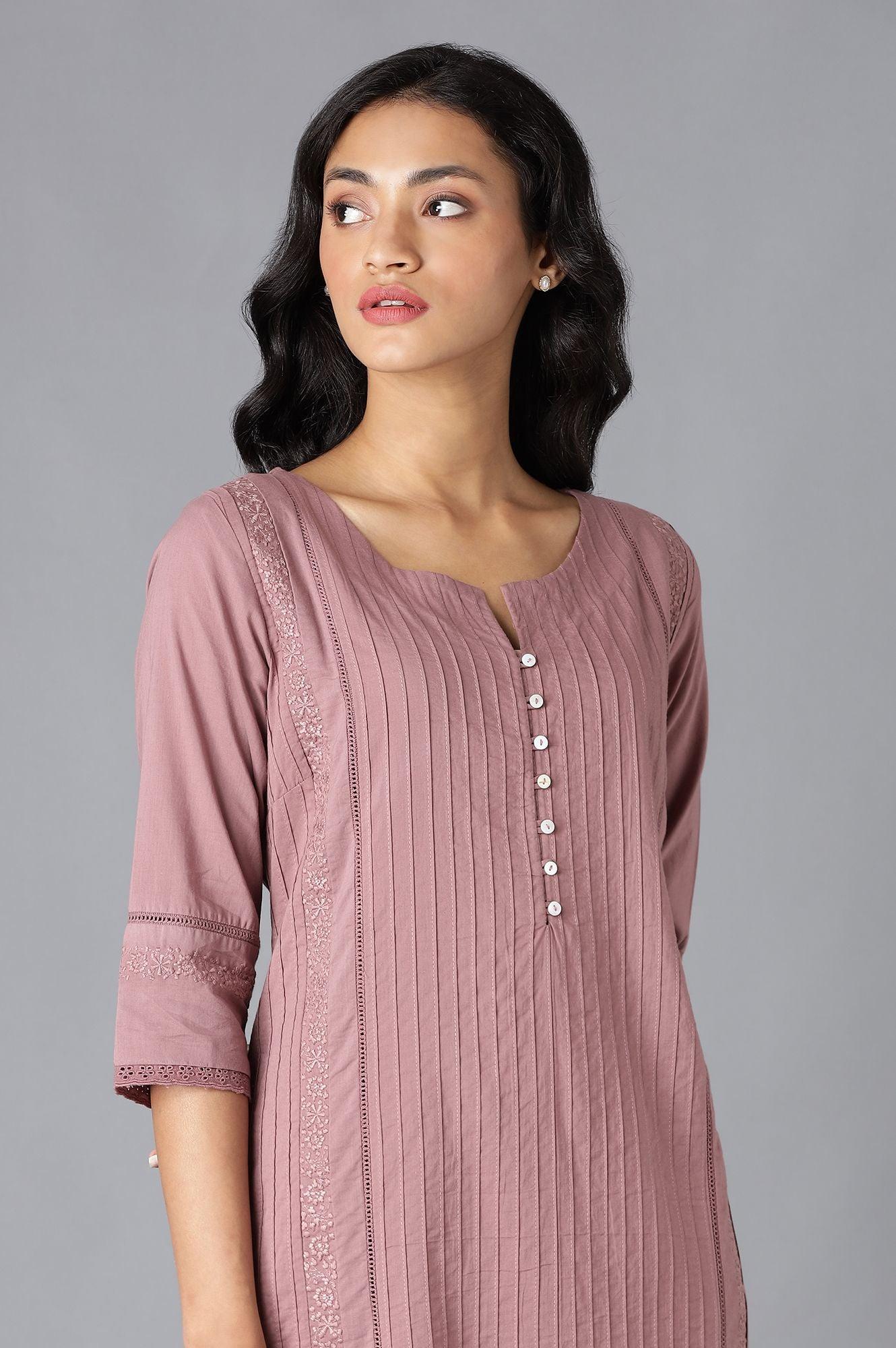 Light Pink Pintuck Cotton kurta - Image 5