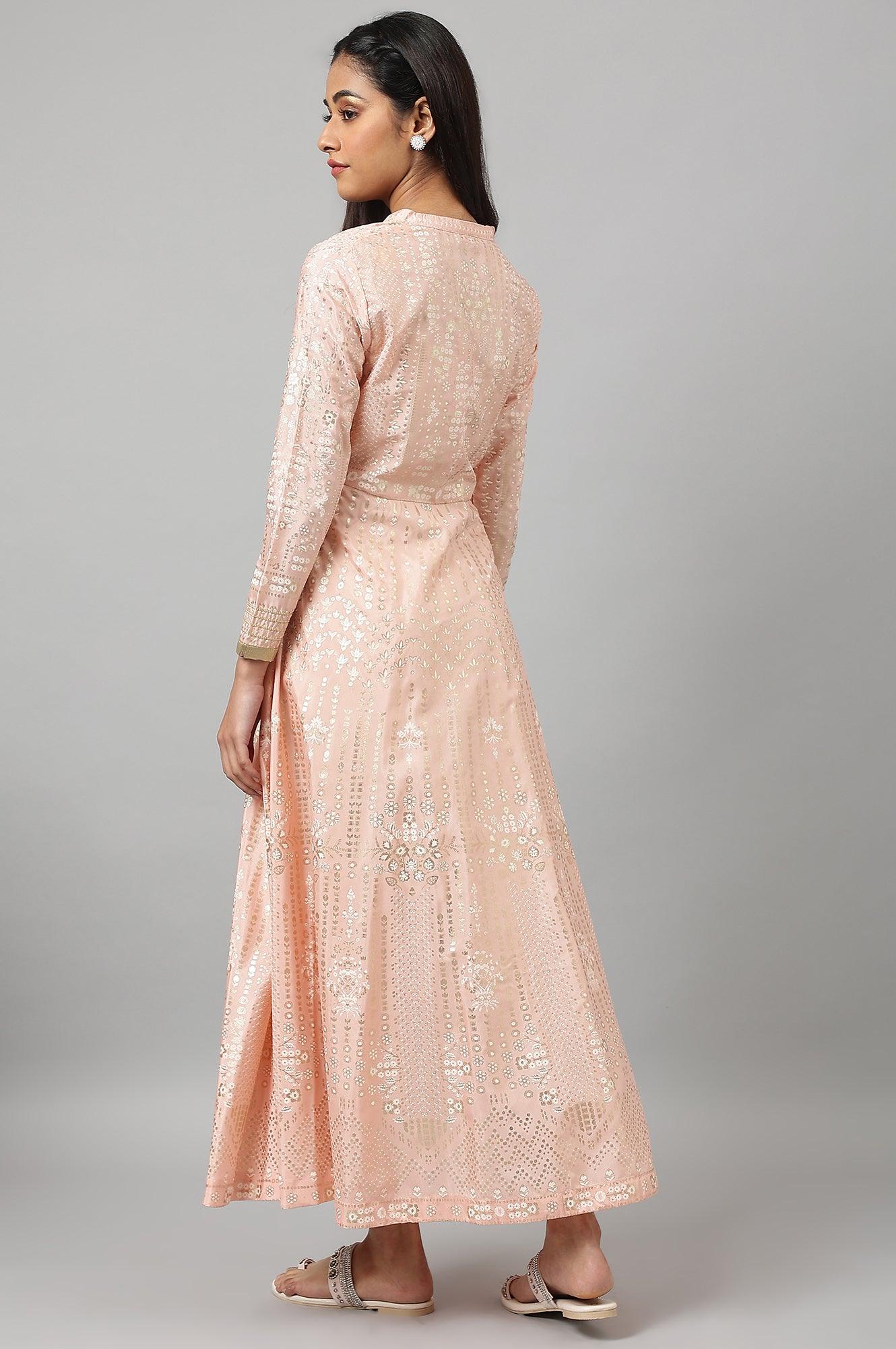 Light Pink Placement Print Flared Dress - Image 4