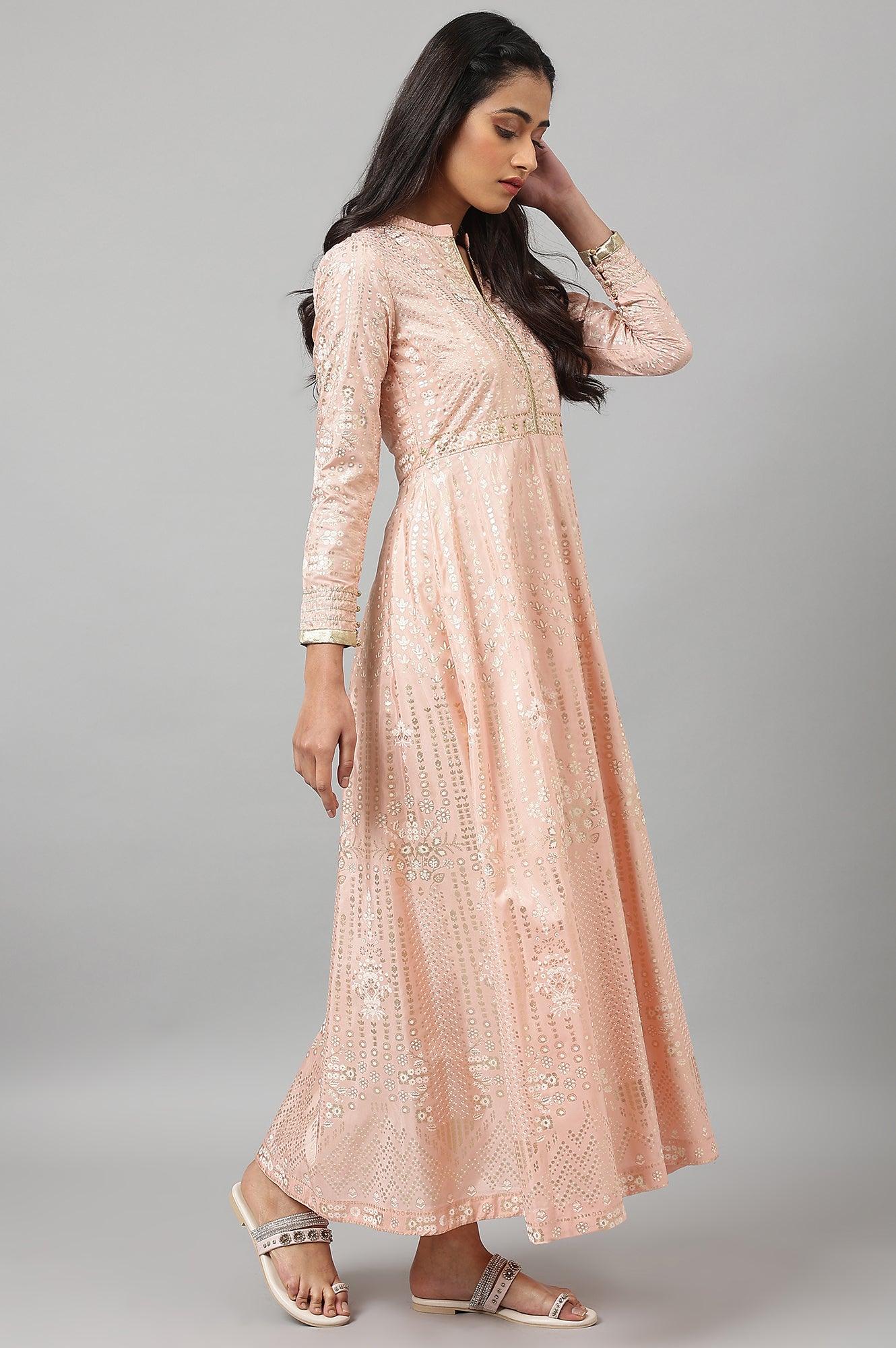 Light Pink Placement Print Flared Dress - Image 6