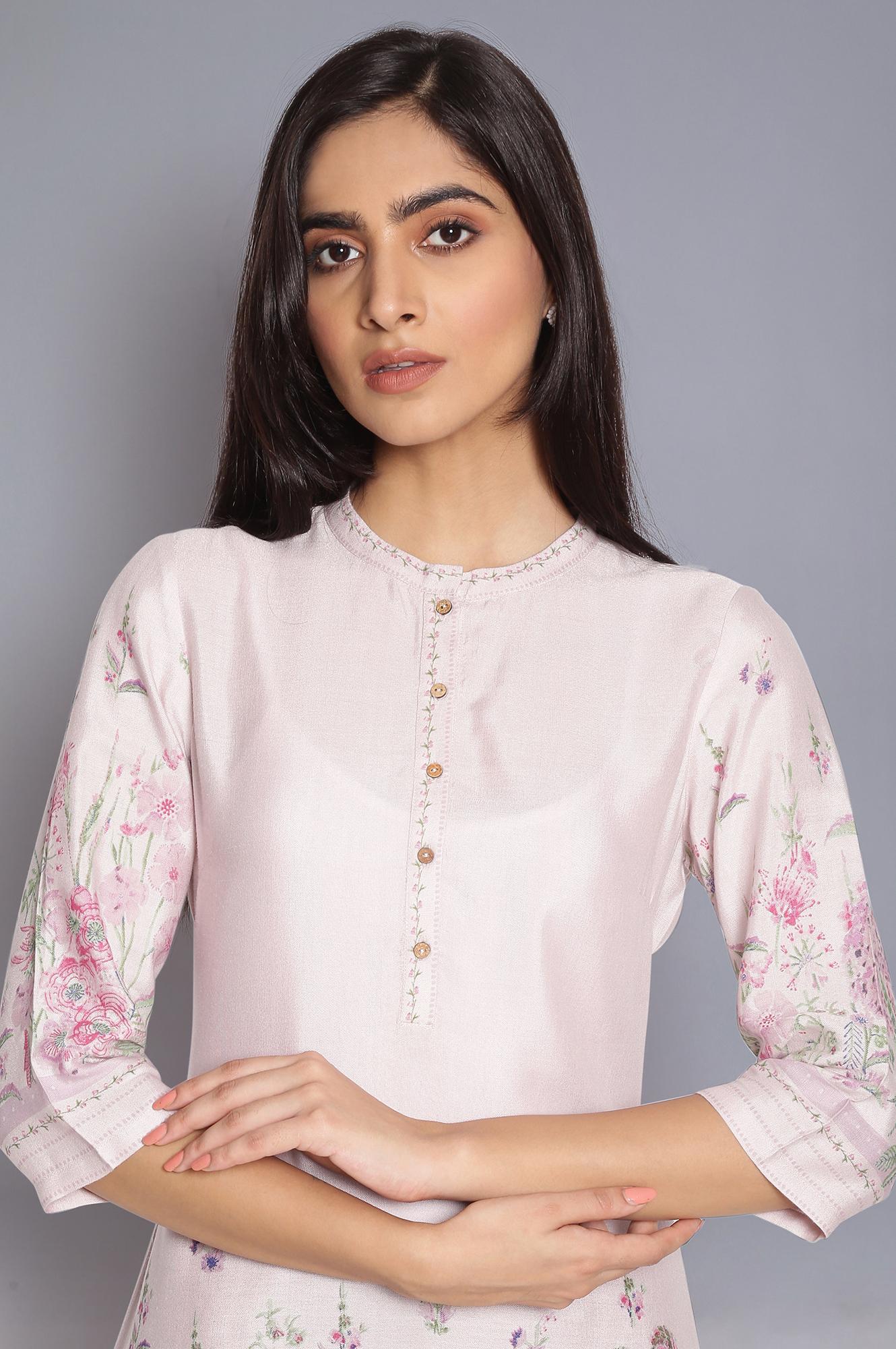 Light Pink Placement Print kurta - Image 5