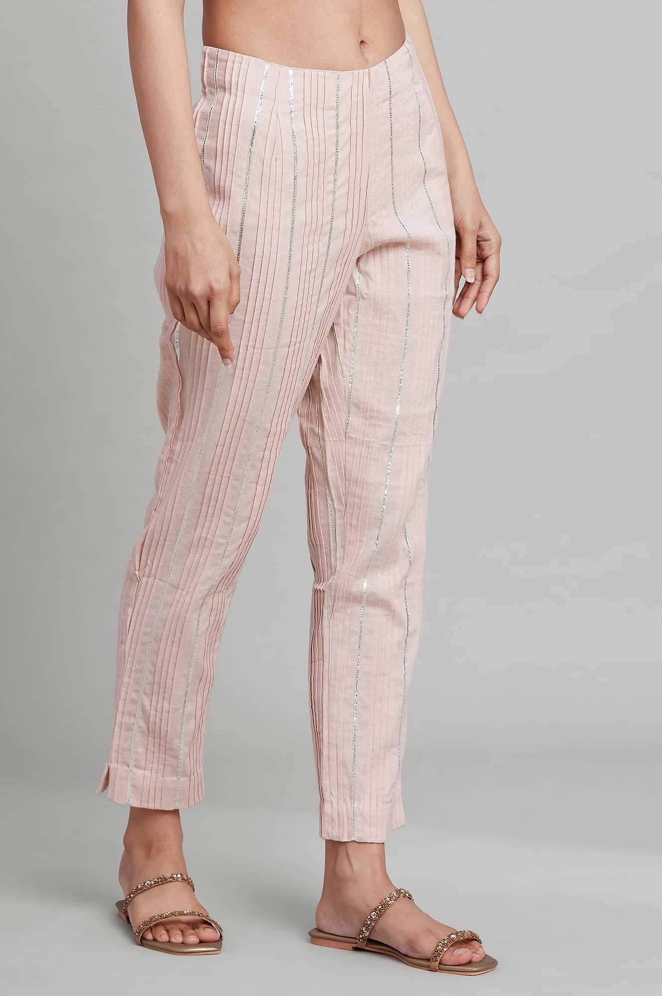 Light Pink Pleated Slim Pants - Image 4