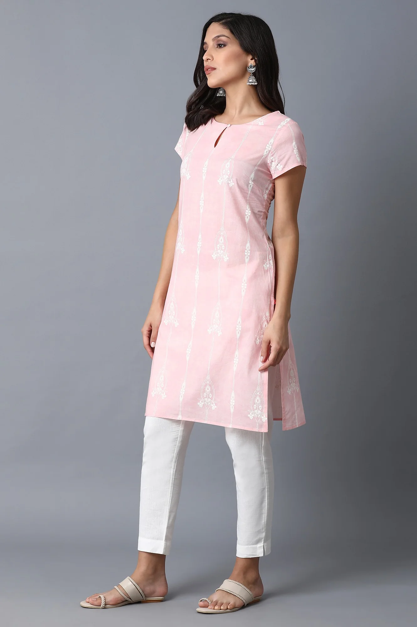 Light Pink Printed Kurta - Image 3