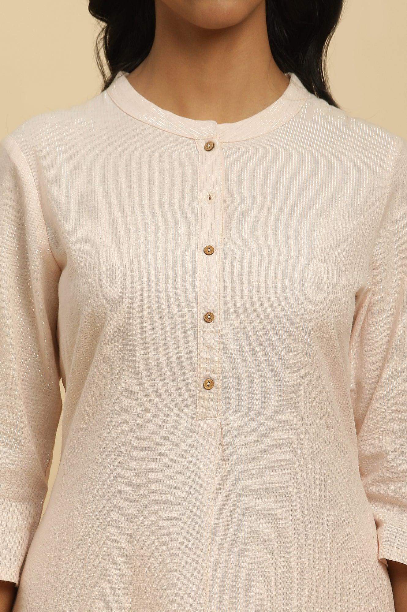 Light Pink Round Neck Kurta And Slim Pants Set - Image 6