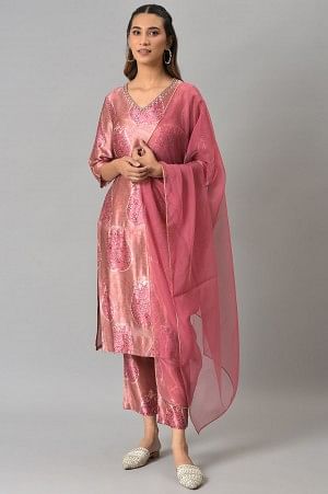 Light Pink Silk kurta With Pants And Dupatta - Image 9