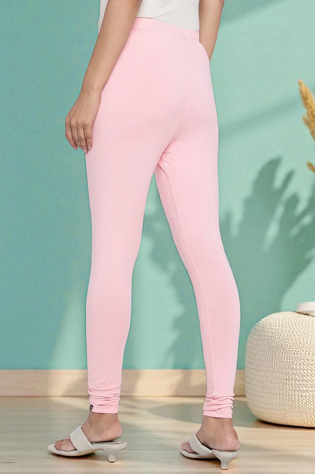 Light Pink Solid Cotton Blend Tights in Ankle Length - Image 4