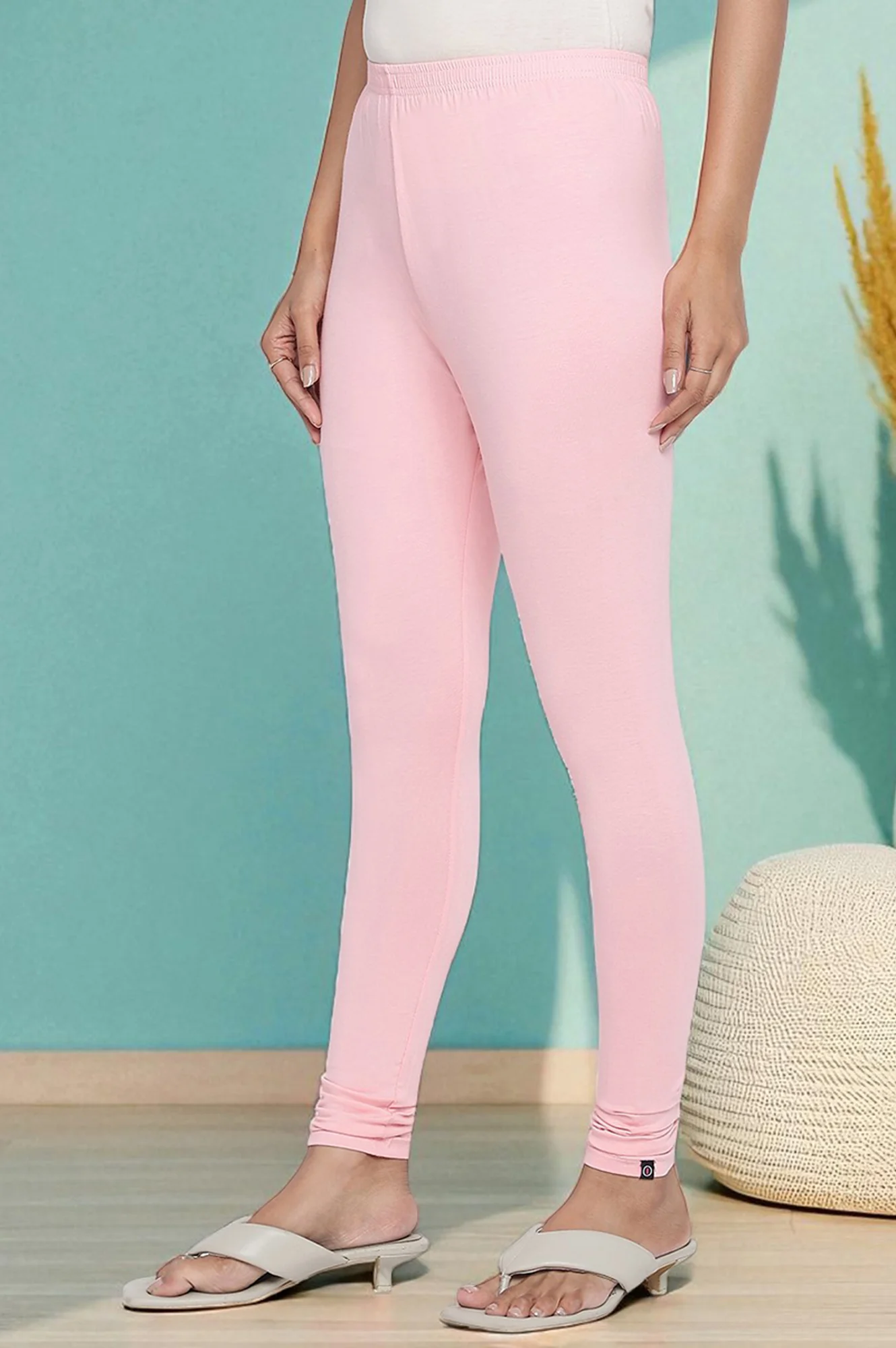 Light Pink Solid Cotton Blend Tights in Ankle Length - Image 5