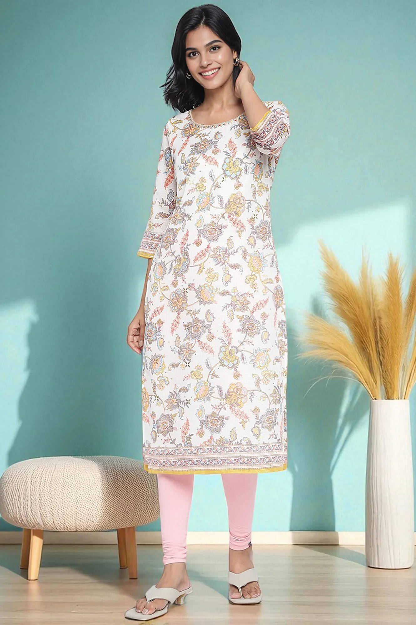 Light Pink Solid Cotton Blend Tights in Ankle Length - Image 6