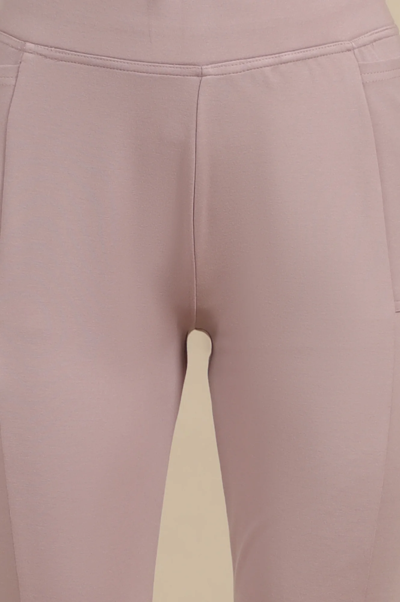 Creamy Mauve Solid Flared Knit Pants with Side Pockets - Image 6