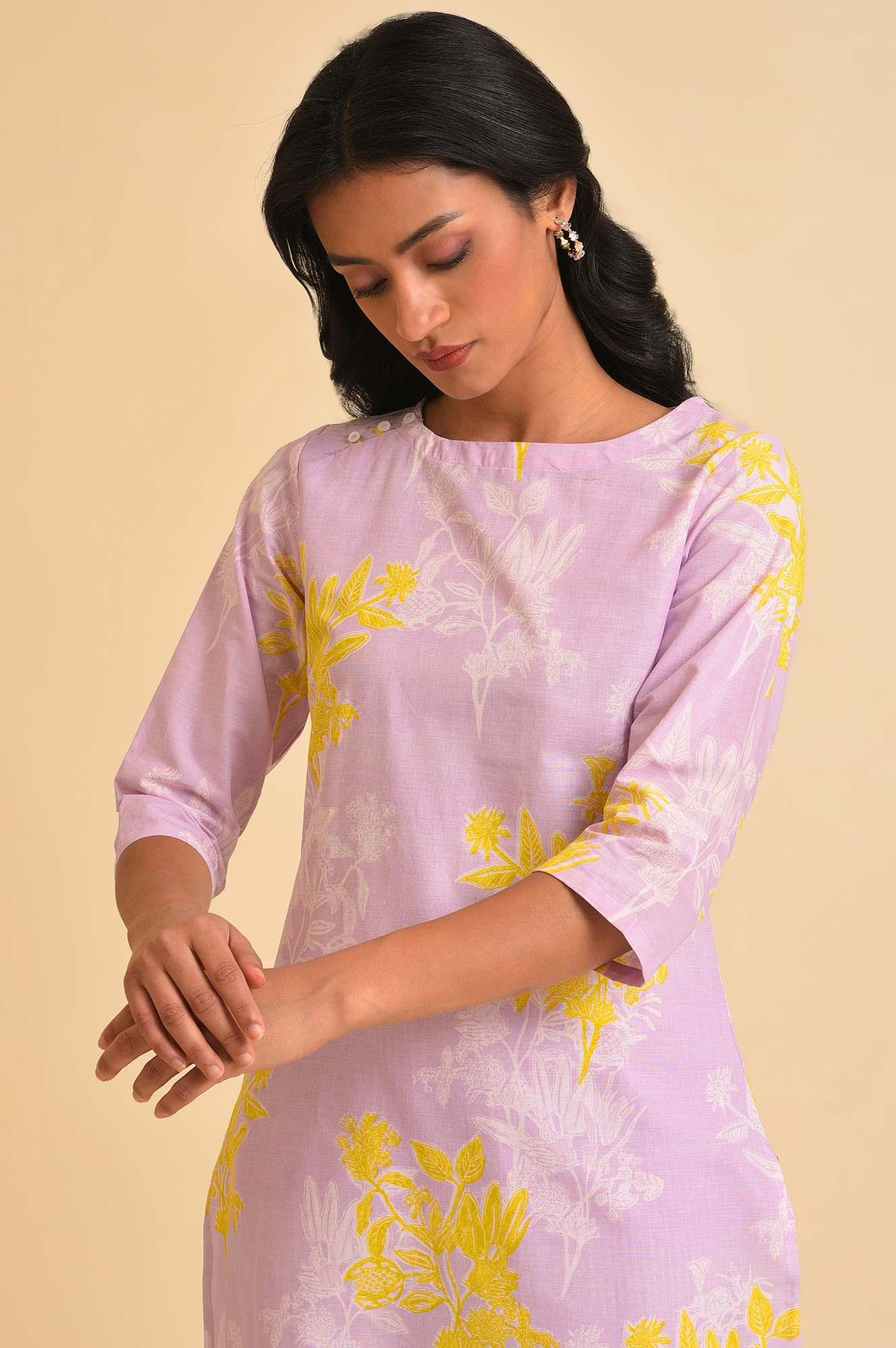Light Purple Floral Print kurta & Pants Set - Image 5