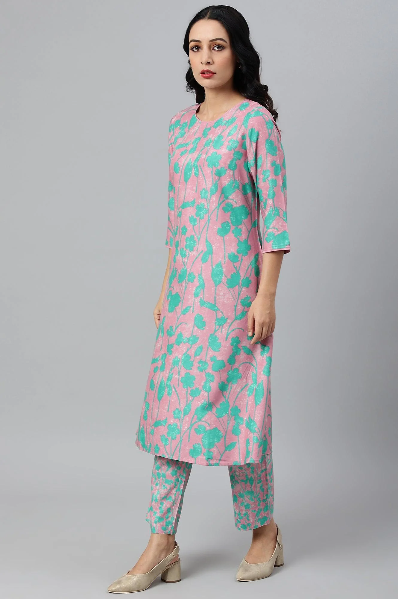 Light Purple Floral Print Straight kurta - Image 3