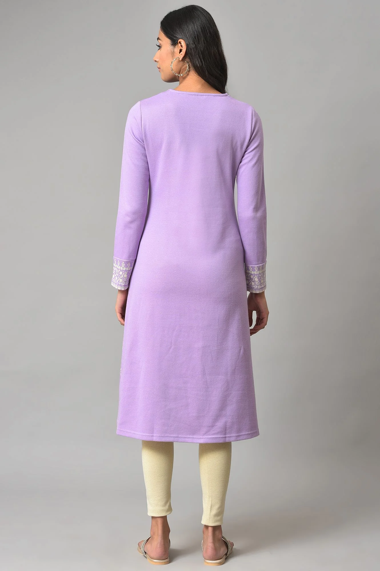 Light Purple Jacquard A-Line Winter kurta - Image 2