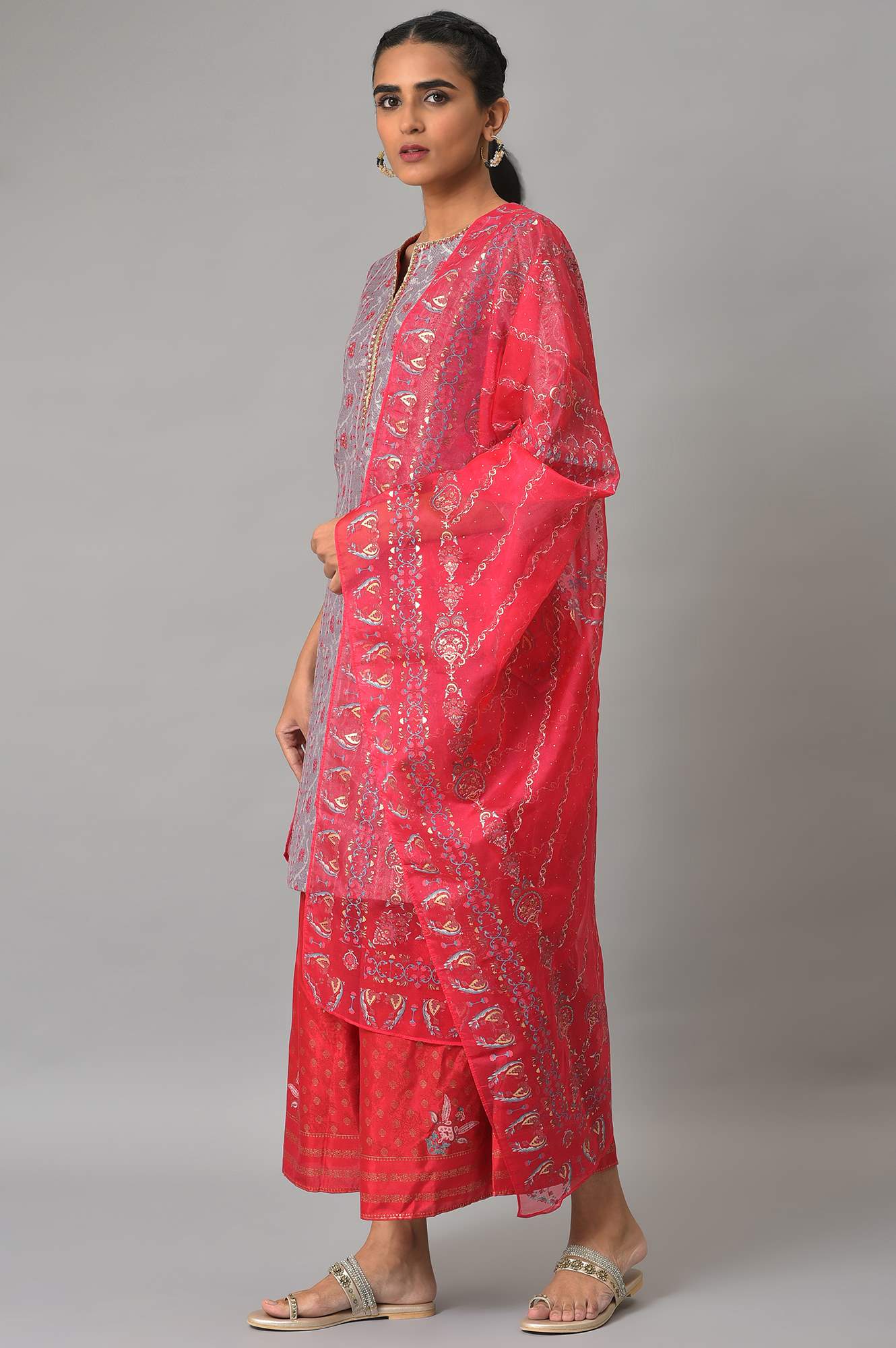 Light Purple Jacquard kurta, Sharara & Dupatta Set - Image 2