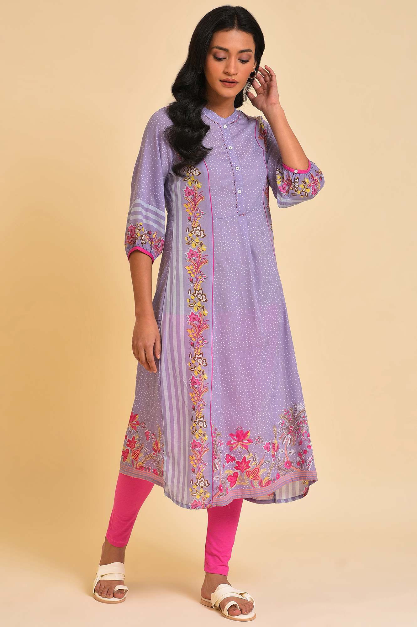 Light Purple Placement Printed Tunic And Tights Set - Image 8