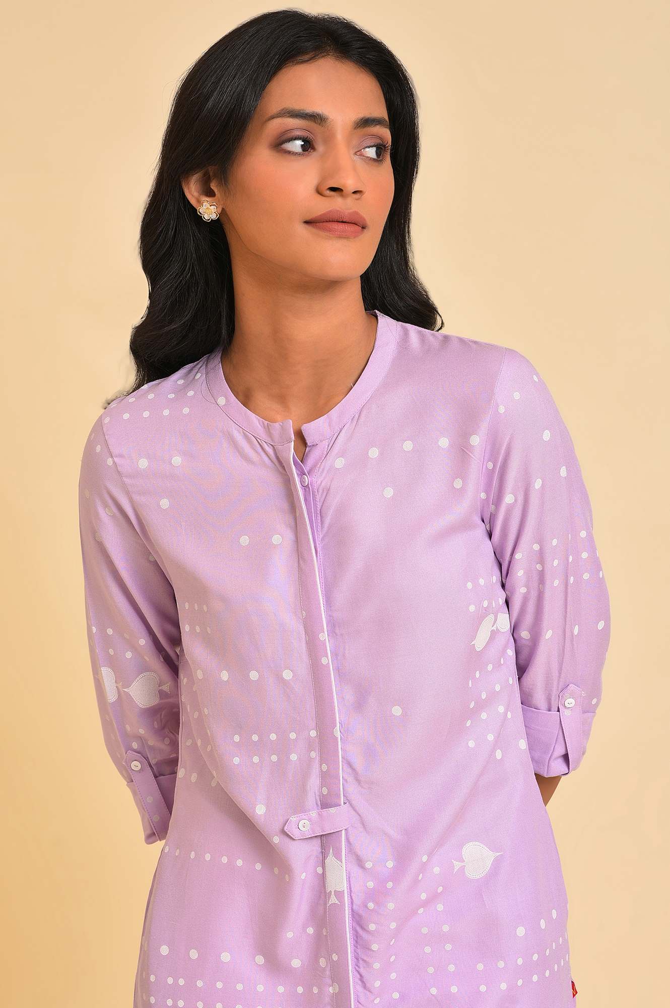 Light Purple Polka Dot Modern Kurta - Image 5