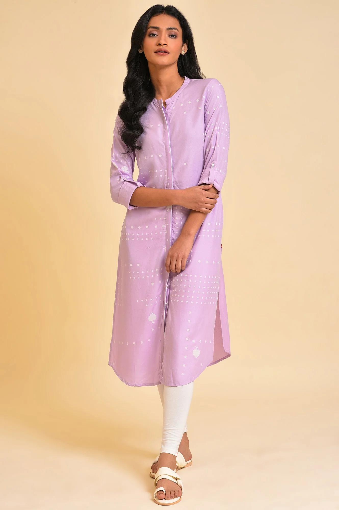 Light Purple Polka Dot Modern Kurta - Image 6