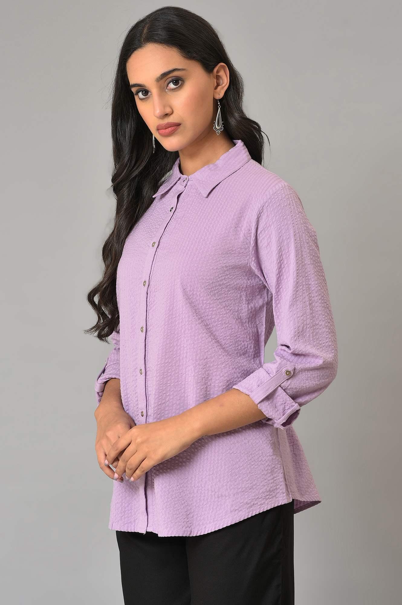 Light Purple Shirt Collar Casual Western Top - Image 3