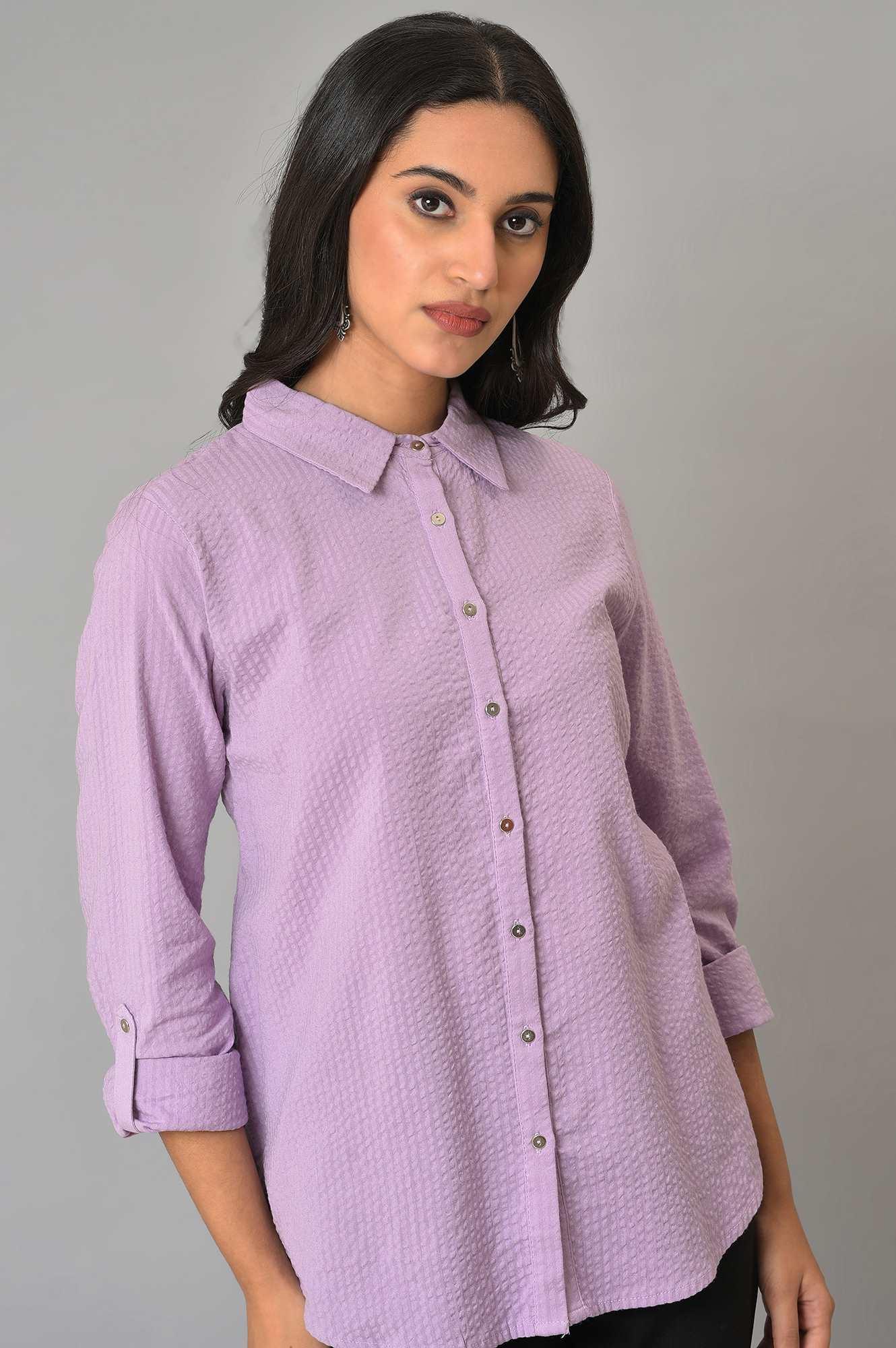 Light Purple Shirt Collar Casual Western Top - Image 5