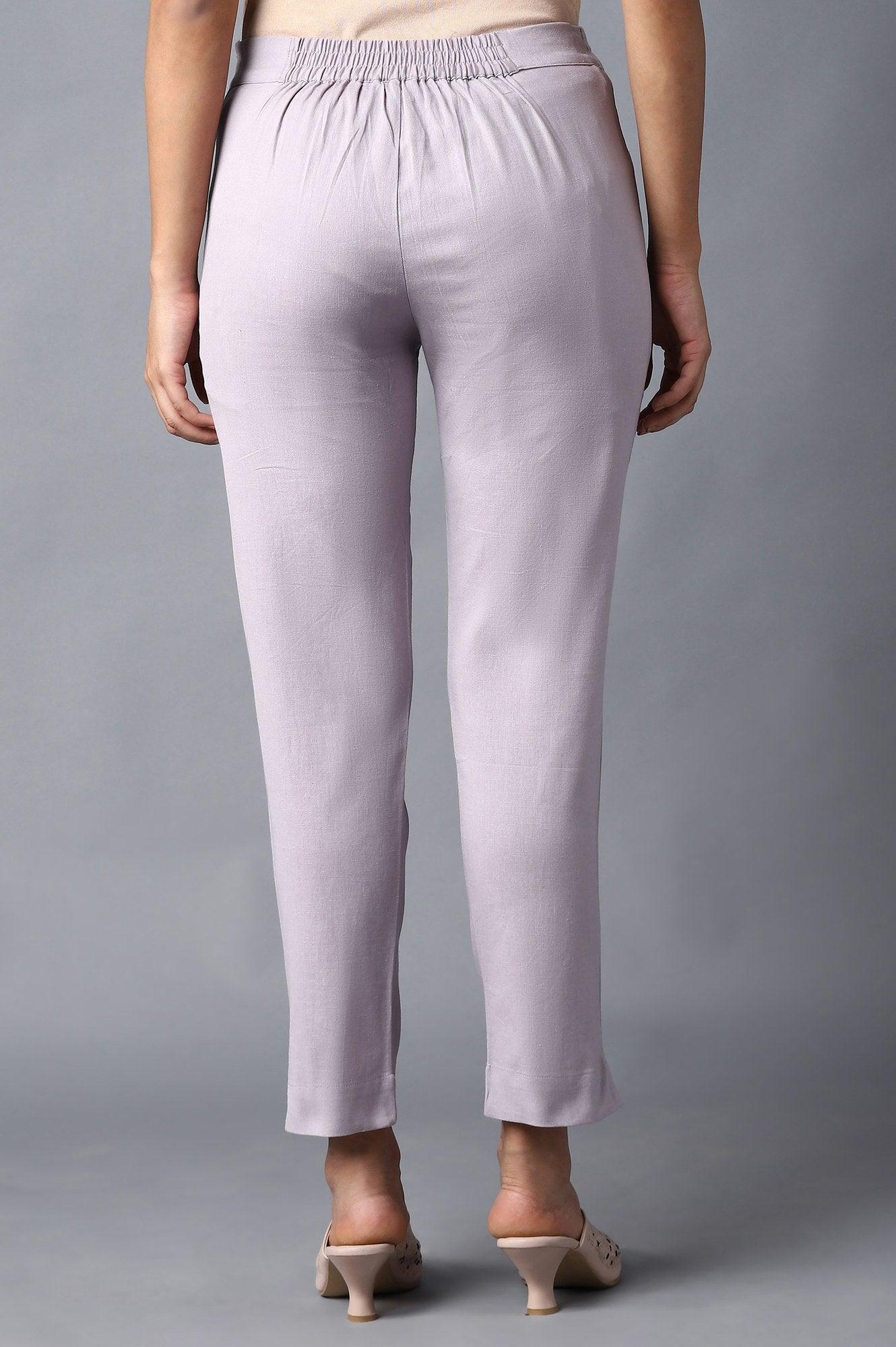 Light Purple Solid Slim Pants for Women - Image 2