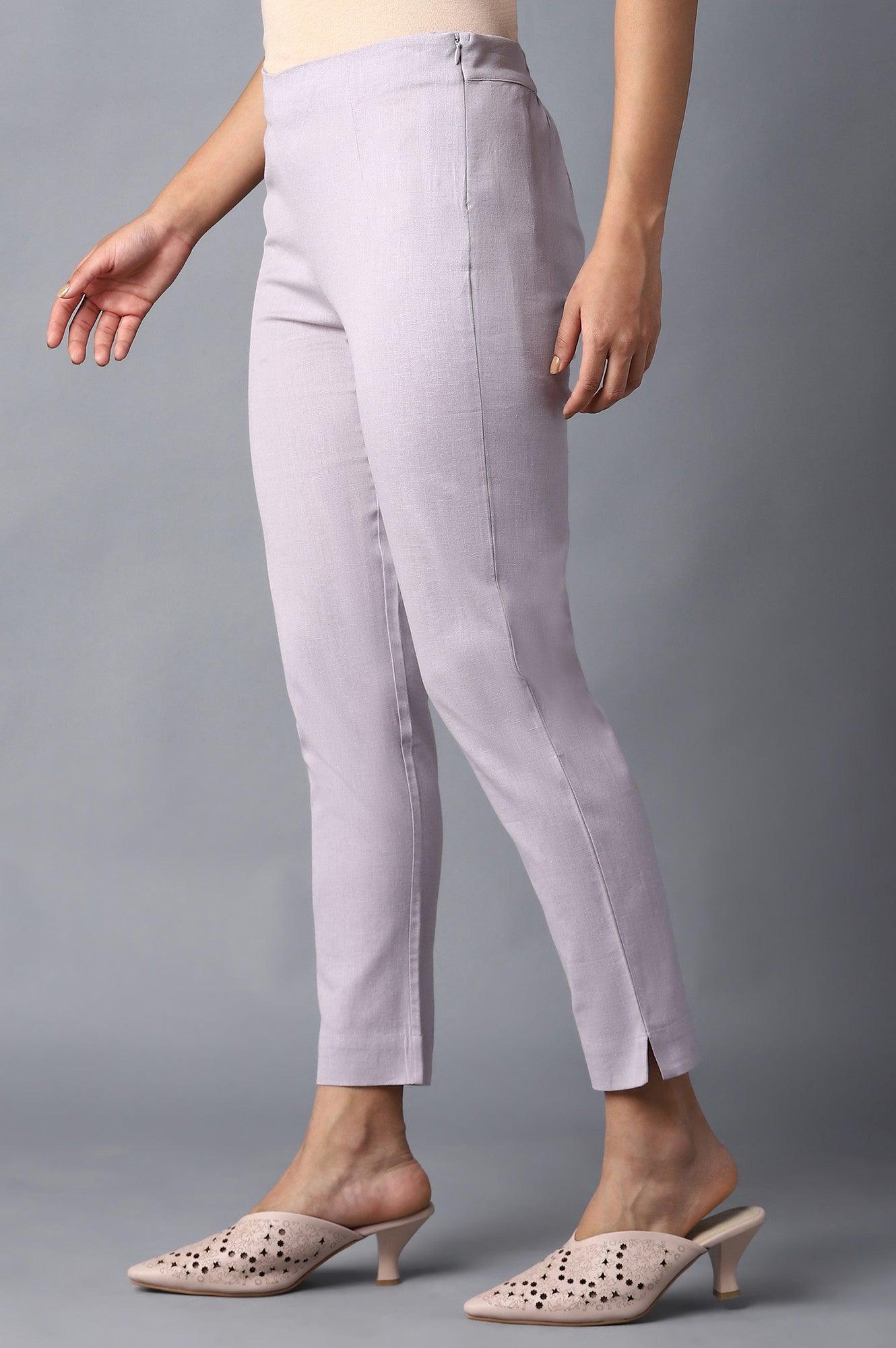 Light Purple Solid Slim Pants for Women - Image 3