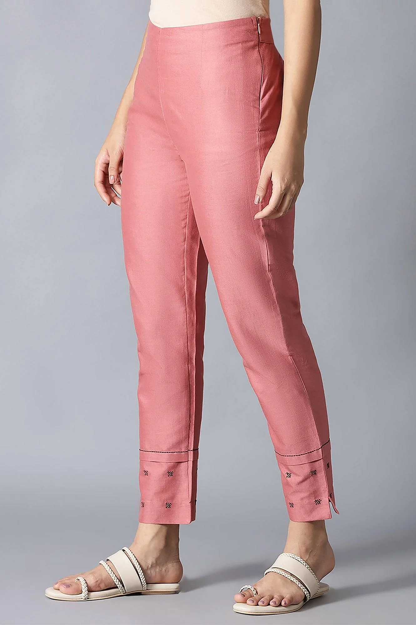 Light Red Flax Solid Slim Pants - Image 3