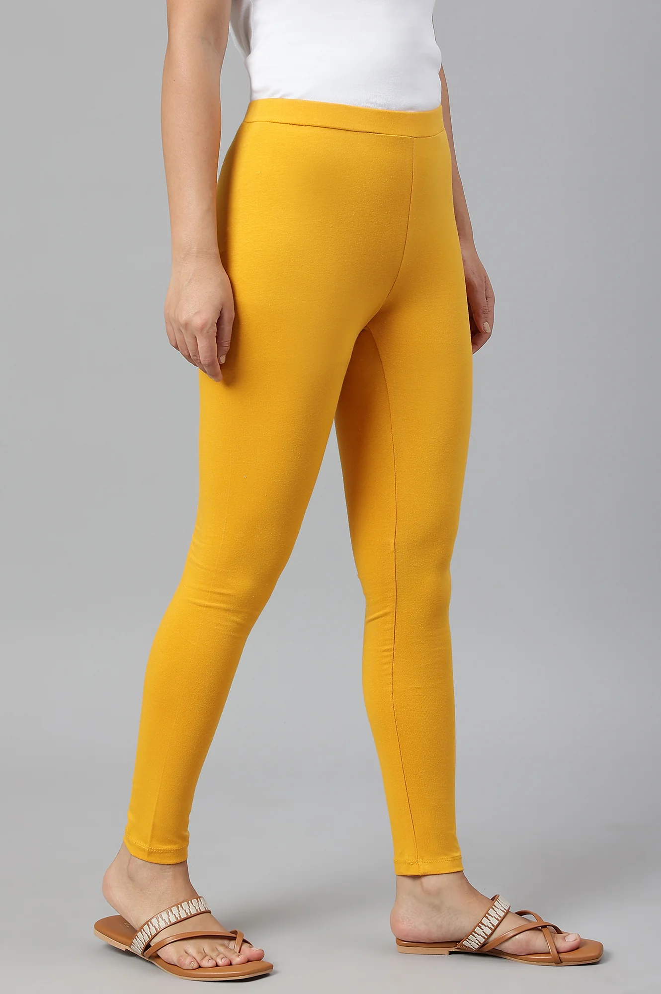 Light Yellow Cotton Jersy Lycra Tights - Image 3