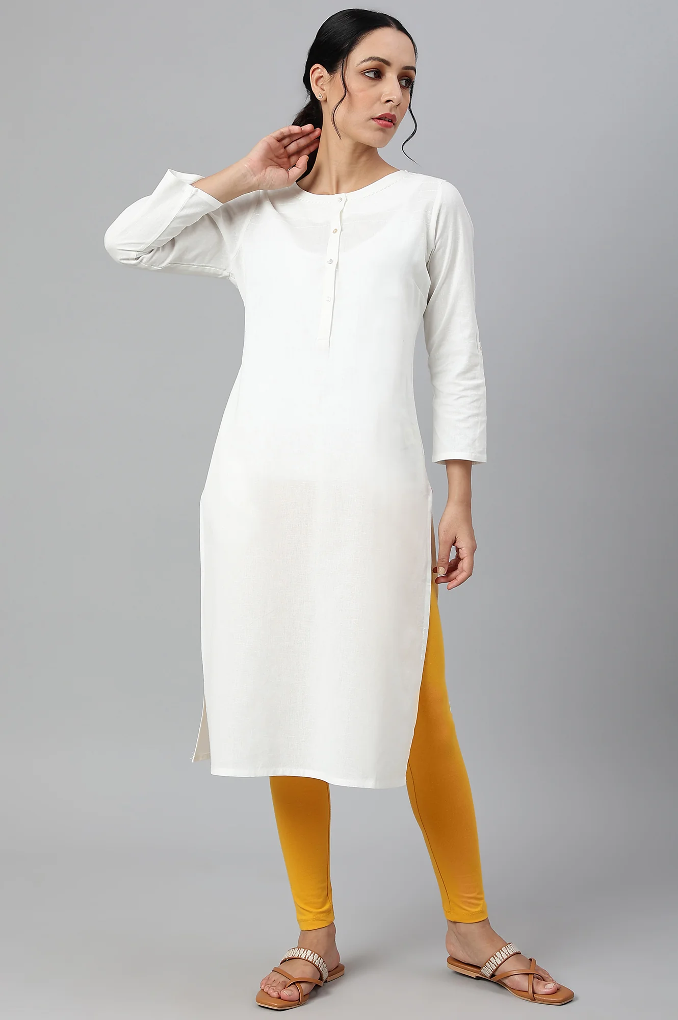 Light Yellow Cotton Jersy Lycra Tights - Image 5