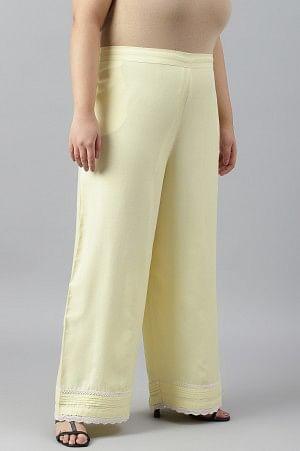 Light Yellow Plus Size Parallel Pants With Pleats And Lace Detail - Image 4