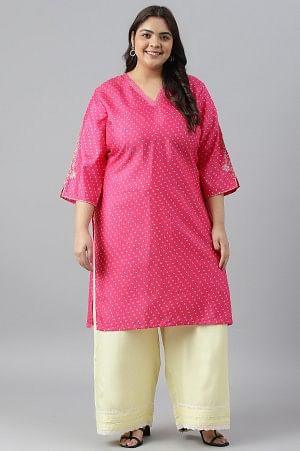 Light Yellow Plus Size Parallel Pants With Pleats And Lace Detail - Image 6