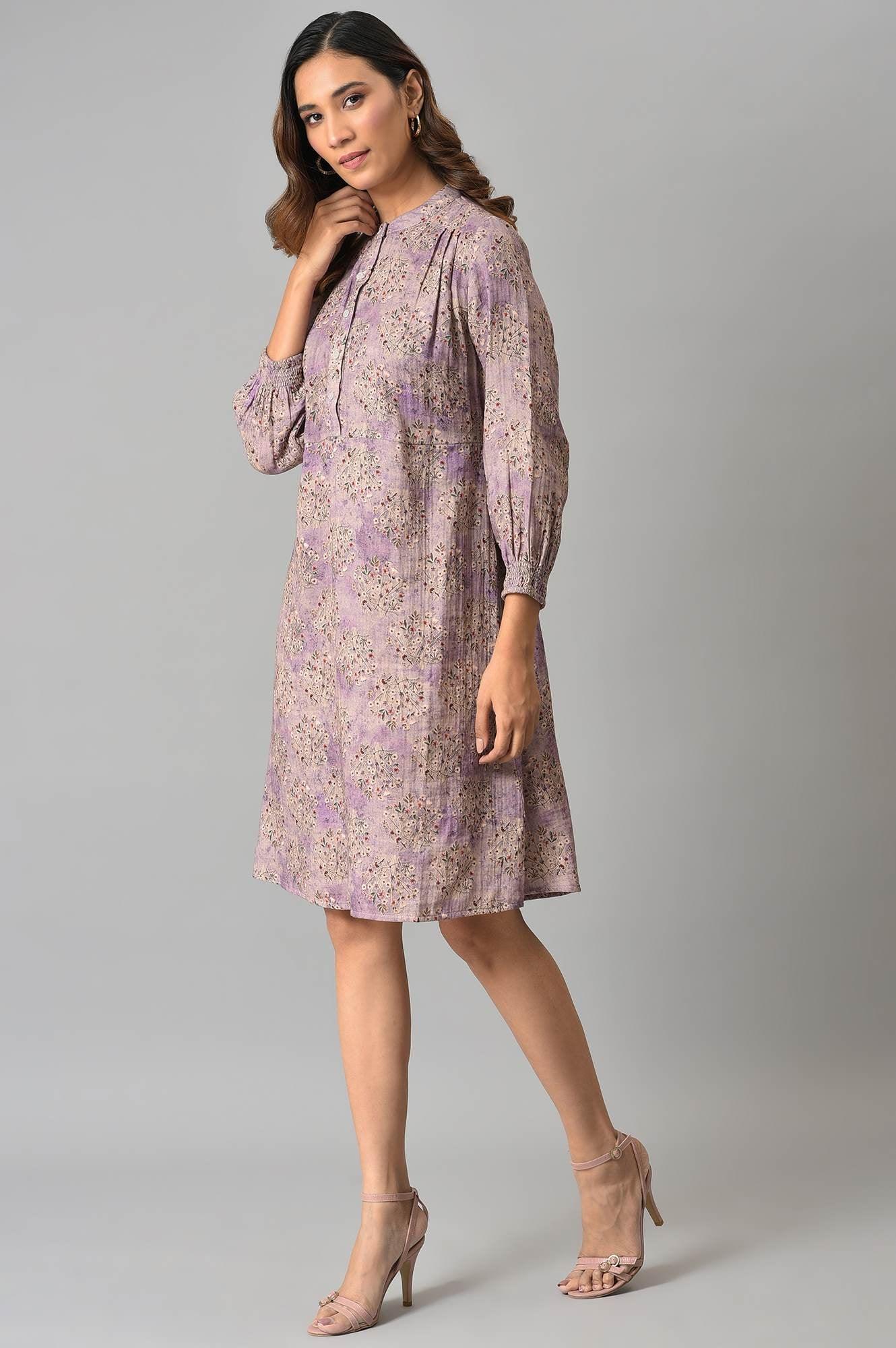 Lilac Floral Printed Western Dress - Image 3
