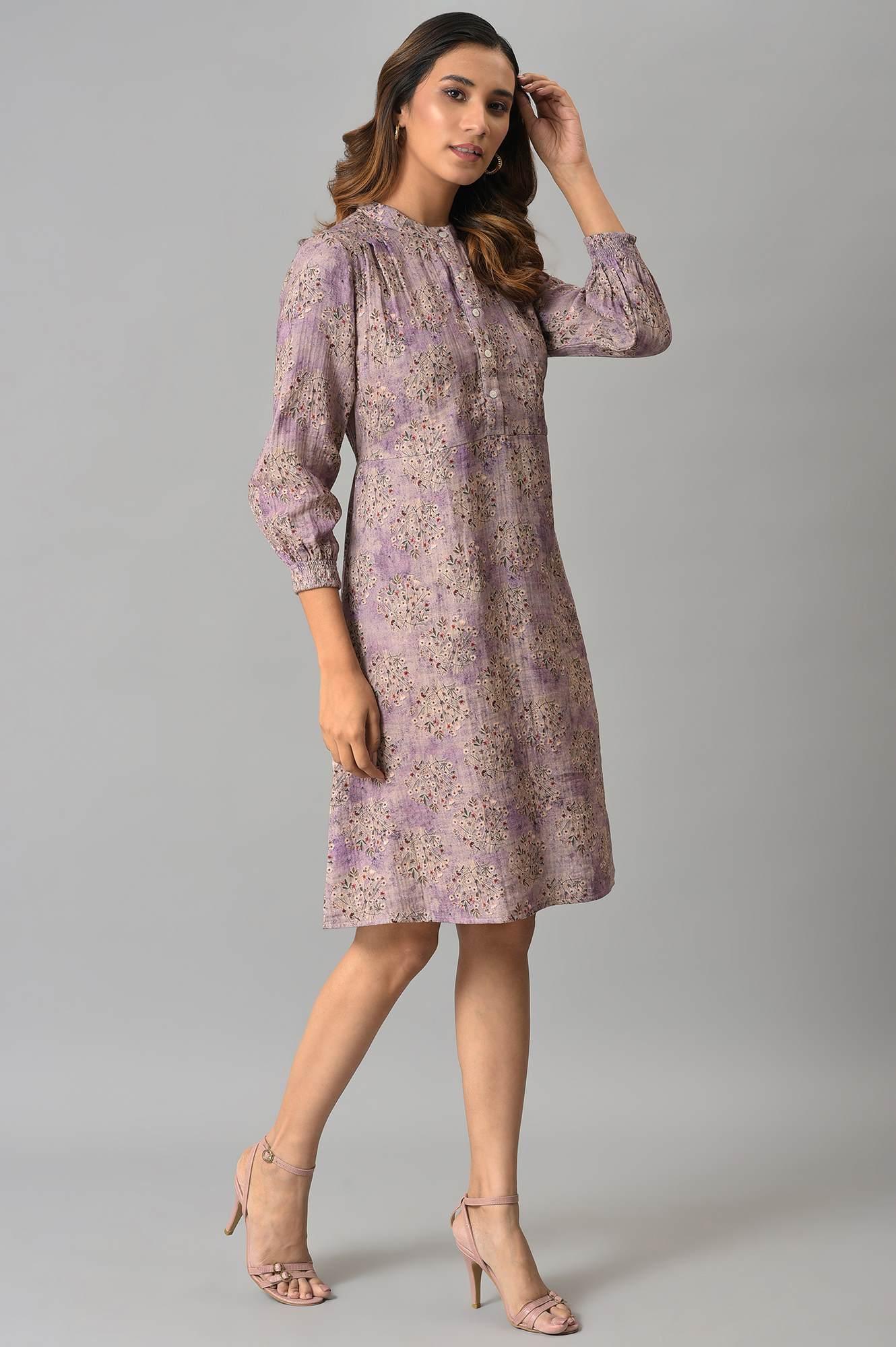 Lilac Floral Printed Western Dress - Image 4